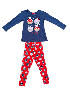 Conjunto Manga Longa com Estampa Divertida de Cupcakes