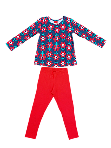 Conjunto Infantil Floral com Legging Vermelha