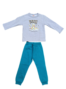 Conjunto Infantil Menino Manga Longa Cinza e Calça Azul
