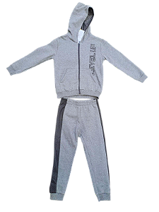 Conjunto Infantil Moletom Cinza com Capuz e Detalhes Laterais
