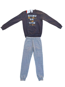 Conjunto Infantil Masculino "Born to Win" – Blusa Preta + Calça Moletom Cinza