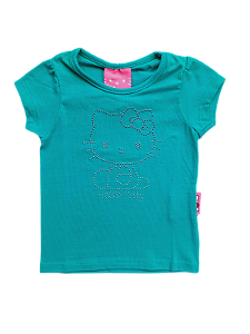 Camiseta Infantil Hello Kitty Verde com Strass