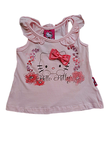 Regata Infantil Feminina Hello Kitty Rosa com Babados e Laço 3D