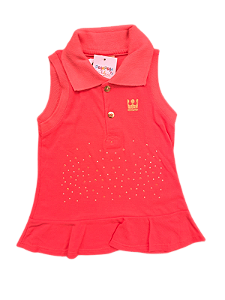 Blusa Polo Infantil Feminina Coloritta – Coral com Pedrarias