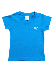 Camiseta Infantil Masculina Coloritta Azul com Coroa Bordada