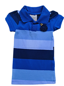 Polo Marissol Infantil Listrado Azul com Detalhe de Flor