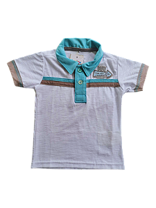 Camisa Polo Marisol Masculina – Branco com Detalhes em Verde e Bege