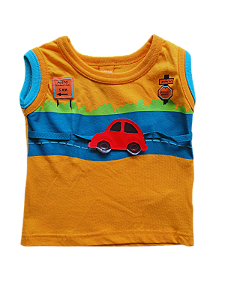 Regata Infantil Marisol com Estampa de Carro – Laranja e Azul