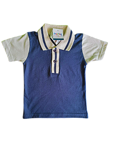 Camisa Polo Infantil Masculina Azul Marinho e Bege - Marisol
