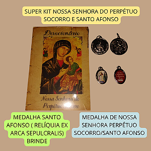 SUPER KIT SANTO AFONSO - DEVOCIONÁRIO A NOSSA SENHORA DO PERPÉTUO SOCORRO MAIS MEDALHA PERPÉTUO SOCORRO/SANTO AFONSO com frete grátis
