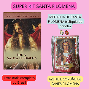 SUPER KIT SANTA FILOMENA - LIVRO + MEDALHA +AZEITE + CORDÃO