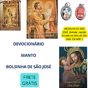 SUPER KIT SÃO JOSÉ - DEVOCIONÁRIO + MEDALHA com tecido tocado no oleo de São José + Manto + Bolsinha e frete grátis