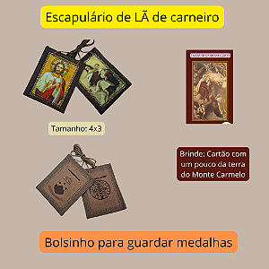 ESCAPULÁRIO DE NOSSA SENHORA DO CARMO de lã de carneiro com bolsinho ..