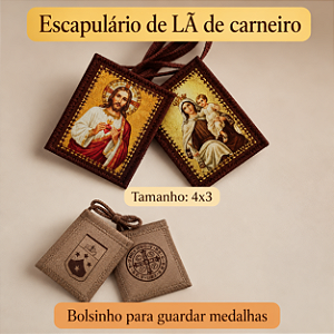 ESCAPULÁRIO DE NOSSA SENHORA DO CARMO de lã de carneiro com bolsinho ..