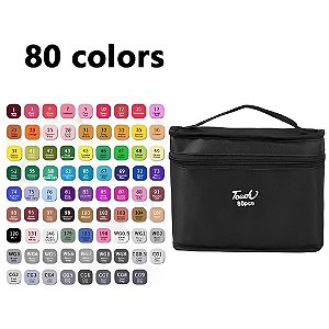 Kit Caneta Colorida Ponta Dupla 80Pçs com Estojo