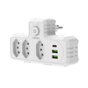 Extensão de Tomada com USB-A e Tipo-C