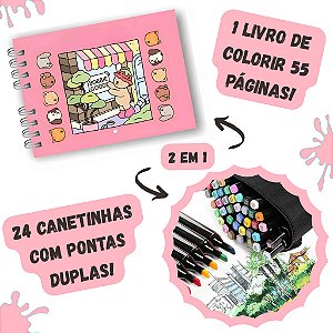 Kit Livro Colorir Bobbie Goods + 24 Canetas Coloridas Kids - Azul