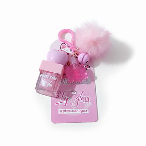 Gloss Labial à Prova d’Água – Kit Cute Gatinho + Tampa de Coração + Pompom Rosa - Bobbi Rara