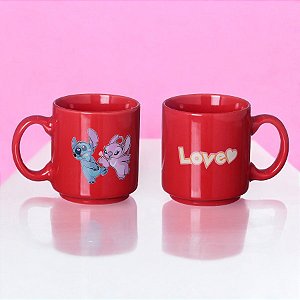 Mini Caneca de Cerâmica Tina - Stitch Love - 100ml - 1 unidade - Disney Original - Rizzo