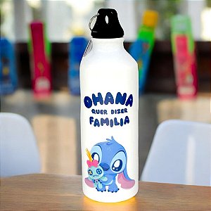 Garrafa de Alumínio Branca Stitch Cute com Mosquetão - Disney Original - 500ml - 1 unidade - Rizzo