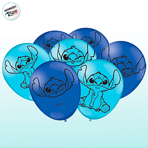 Balão de Festa Decorado Especial 9" 22,8cm - Stitch New - 25 unidades - Disney Original - Rizzo