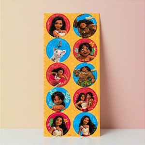 Adesivo Redondo - Moana 2 - 30 unidades - Disney Original - Rizzo