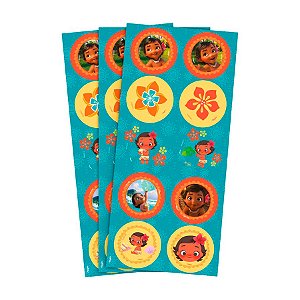Adesivo Decorativo Redondo - Moana Baby  - 30 unidades - Disney Original - Rizzo