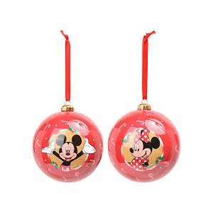 Bola de Natal - Mickey e Minnie - 10cm - 2 unidades - Disney Original - Rizzo