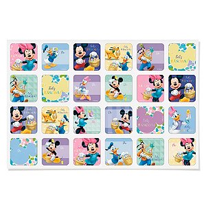 Adesivo Quadrado Turma do Mickey - 48 unidades -  Disney Original - Rizzo