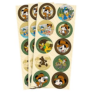 Adesivo Redondo - Mickey Safari - 30 unidades - Disney Original - Rizzo