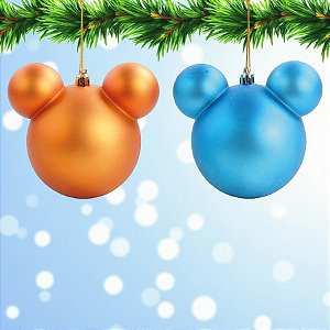 Kit Bolas de Natal Mickey Azul e Laranja - 10cm - 2 unidades - Disney Original - Rizzo