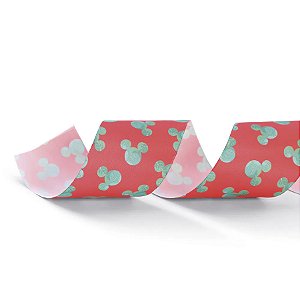 Fita de Cetim Estampa Mickey Vermelho e Verde - 6,3cm x 914cm - 1 unidade - Disney Original - Rizzo