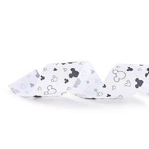 Fita de Cetim Estampa Mickey Preto e Branco - 6,3cm x 914cm - 1 unidade - Disney Original - Rizzo