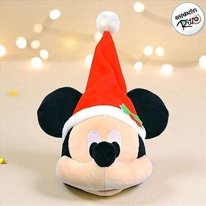 Pelúcia Cabeça Mickey c/ Gorro de Natal - 15 cm - Natal Disney - 1 unidade - Disney Original - Rizzo