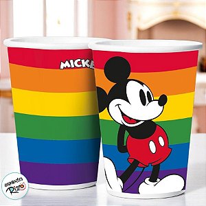 Copo Papel 180ml Festa Mickey Arco-Íris - 12 unidades - Disney Original - Rizzo
