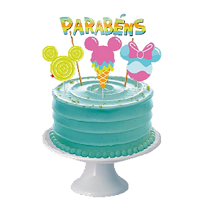 Decoração De Bolo Cenário Mickey Cores - 4 Unidades - Disney Original - Rizzo