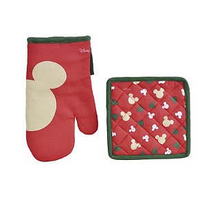 Kit Luva e Pegador Cozinha Mickey Mouse Classic Vermelho e Verde - 01 unidade - Disney Original - Rizzo