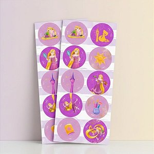 Adesivo Decorativo Redondo - Rapunzel - 30 unidades - Disney Original - Rizzo