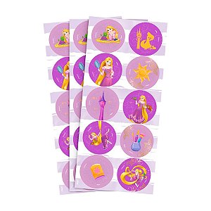 Adesivo Decorativo Redondo - Rapunzel - 30 unidades - Disney Original - Rizzo