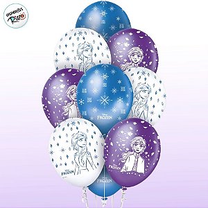 Balão de Festa Decorado Frozen II 12" - 10 unidades - Disney Original - Rizzo