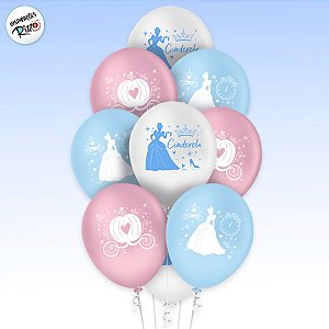 Balão Látex 9" - Festa Cinderela Clássica - 25 unidades - Disney Original - Rizzo