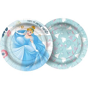 Prato Papel Redondo 18cm - Festa Cinderela - 12 unidades - Disney Original - Rizzo
