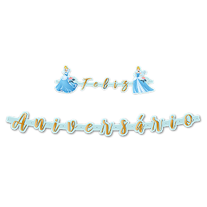 Faixa Decorativa FELIZ ANIVERSÁRIO - Festa Cinderela - 01 unidade - Disney Original