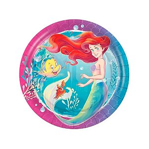 Prato de Papel - Ariel - 18 cm  - 8 unidades - Disney Original - Rizzo