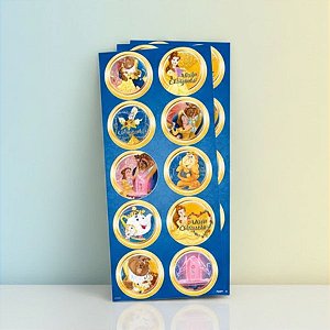 Adesivo Redondo - Bela e A Fera - 30 unidades - Disney Original - Rizzo