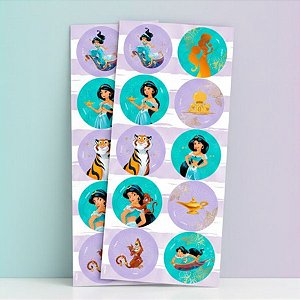 Adesivo Decorativo Redondo - Jasmine - 30 unidades - Disney Original - Regina