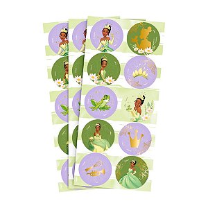 Adesivo Decorativo Redondo - Tiana  - 30 unidades - Disney Original - Rizzo