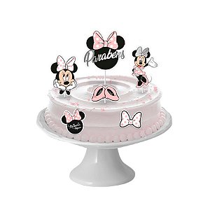 Decoração De Bolo - Cenário Minnie Mouse Rosa - 6 unidades - Disney Original - Rizzo
