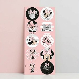 Adesivo Redondo - Minnie Mouse Rosa - 30 unidades - Disney Original - Rizzo