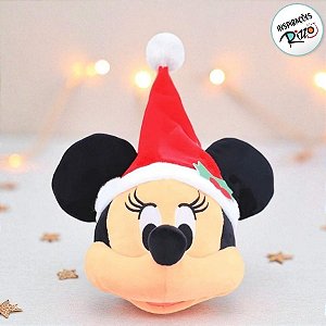 Pelúcia Cabeça Minnie c/ Gorro de Natal - 15 cm - 1 unidade - Disney Original - Rizzo